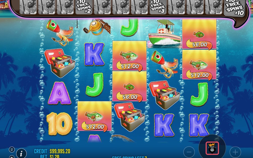 Free spins en cours, symboles MONEY et Wild pêcheur