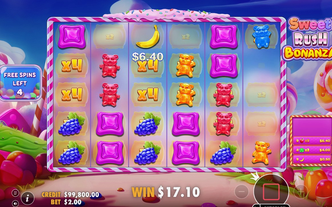 Écran des tours gratuits de Sweet Rush Bonanza